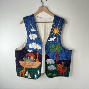 Handmade Vintage Noah's Ark Themed Quilted Vest with Animal Motifs